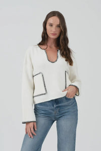 White knit Contrast Stitch Long Sleeve Pocket Sweater from Shop Daisy for women’s boho chic clothing