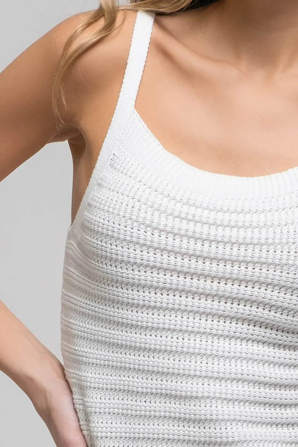 White knitted tank top with textured stripes for Cami Midi Dress style