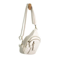 White leather Skyler Sling Bag with shoulder strap and stylish waist design