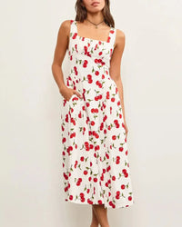 White sleeveless midi dress with cherry print from Gathered Front Sleeveless Midi Dress collection