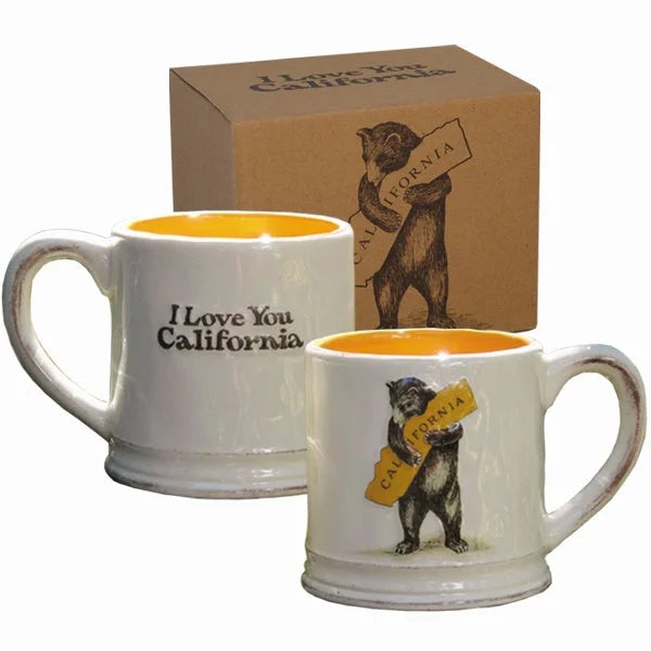 White mug featuring a bear with a guitar in I LOVE YOU CALIFORNIA Bear Hug Mug