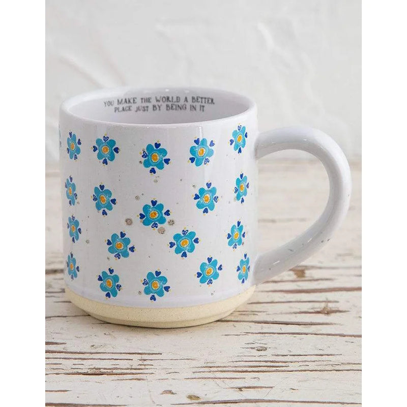 Elegant Bungalow Floral Mug featuring a white base with blue floral design