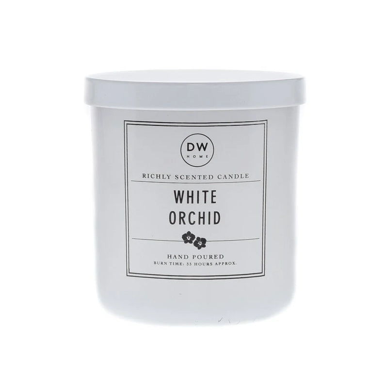 White Orchid Candle in a sleek white container, showcasing elegance and tranquility