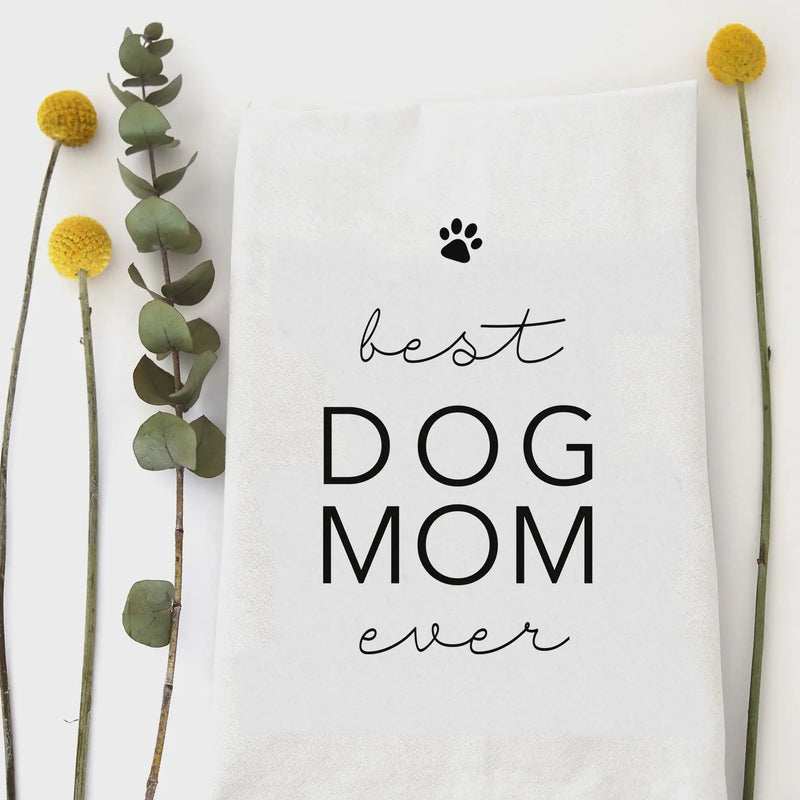 White pillow featuring Best Dog Mom Ever text for the best dog mom gift