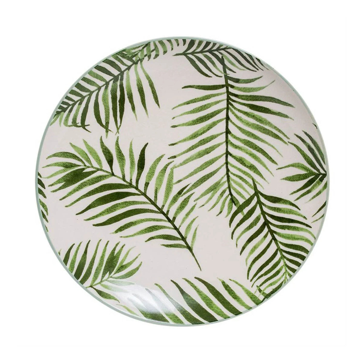 White stoneware plate with fern print, showcasing green leaves, from Daisy Lane collection