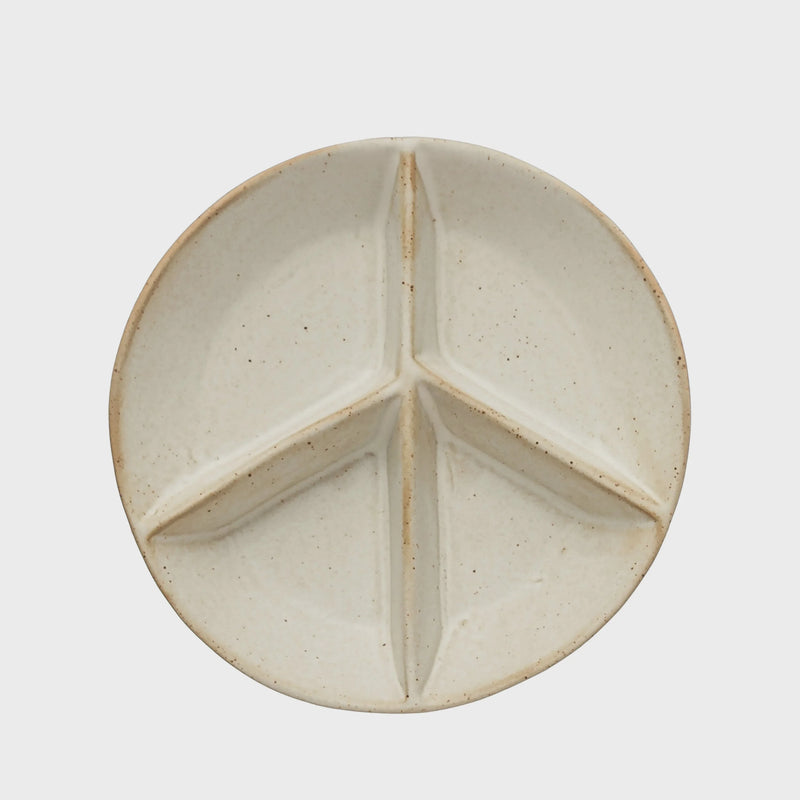 White plate featuring large design of Stoneware Peace Sign Divided Dish with 4 sections