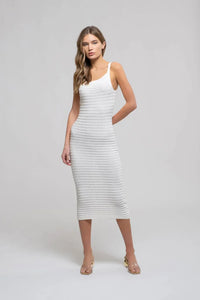 White ribbed Cami Midi Dress with tank-style straps for a chic and stylish look