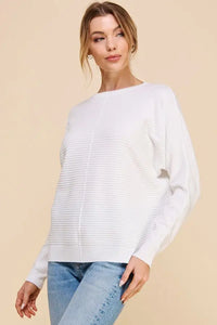 White ribbed cotton sweater with long sleeves from Soft Mixed Texture Sweetheart collection