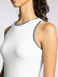 White ribbed Irina Tank with blue trim from Supply Irina collection
