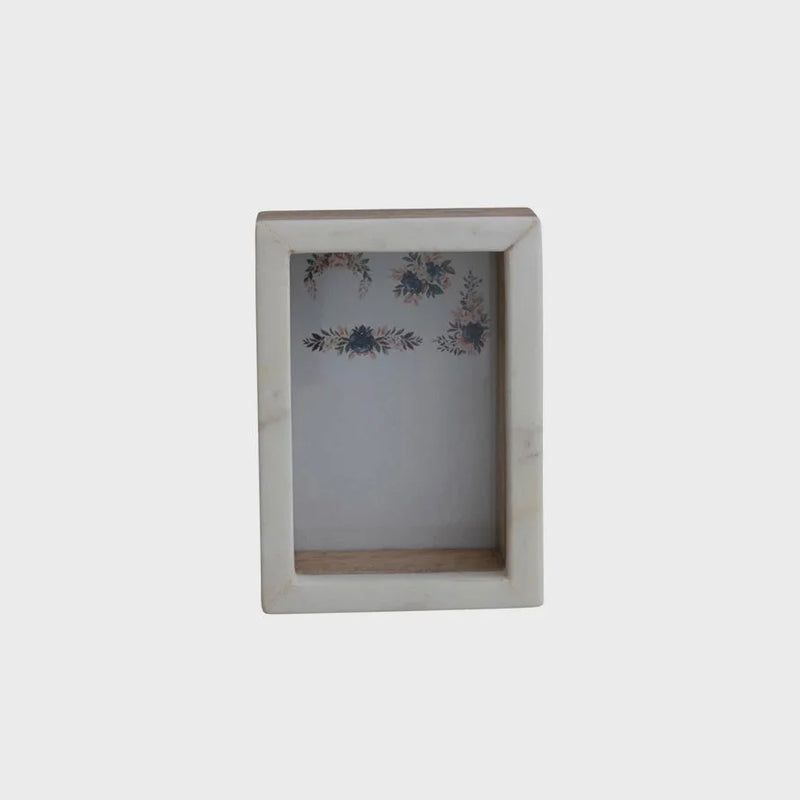 White Shadow Box Photo Frame with Floral Glass Design from Marble & Mango Wood