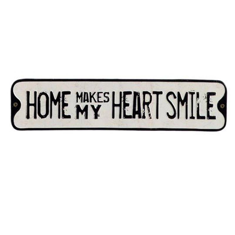 Home Makes My Heart Smile Embossed Tin Wall Decor Sign