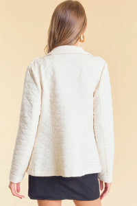 Back view of White Textured Blazer from Daisy Lane in Spandex Blend, Washed Moto Jacket