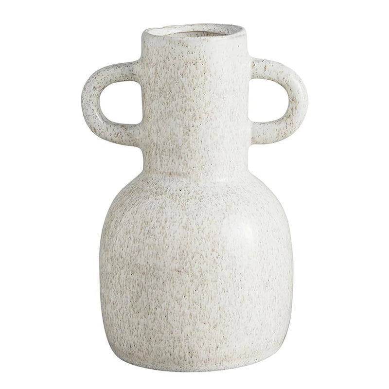 White vase with a handle in a Gray Brown Pot, perfect for boho decor