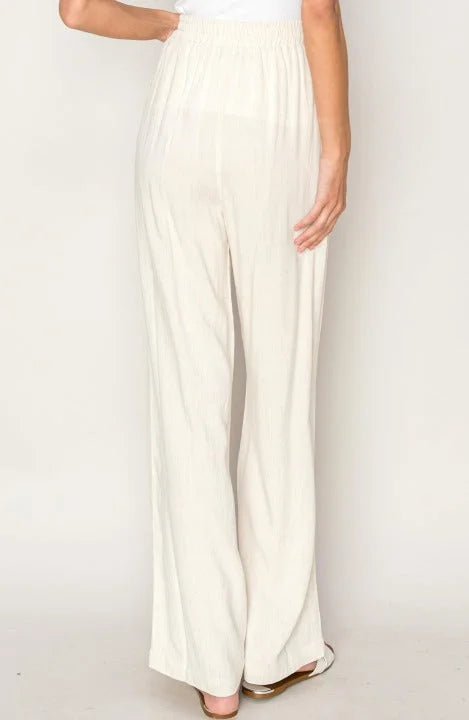 Woven Textured Wide Leg Pants in white, perfect for chic and comfortable styling