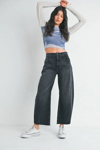 Wide leg cropped black wash jeans with a relaxed fit from The Seamed Barrel collection