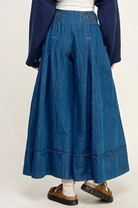 Wide leg denim culottes in LONG DENIM A LINE FLARED WIDE LEG PANTS for women’s boho chic clothing