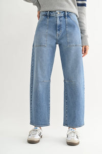 Wide-leg Utility Seamed Barrel Jean showcasing modern denim fashion and comfort