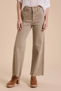 Straight wide leg denim pants in khaki color showcasing relaxed fit and style