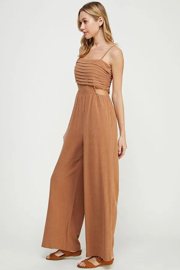 Shop Daisy Lane - Elegant Soft Linen Cutout Jumpsuit Black / Large