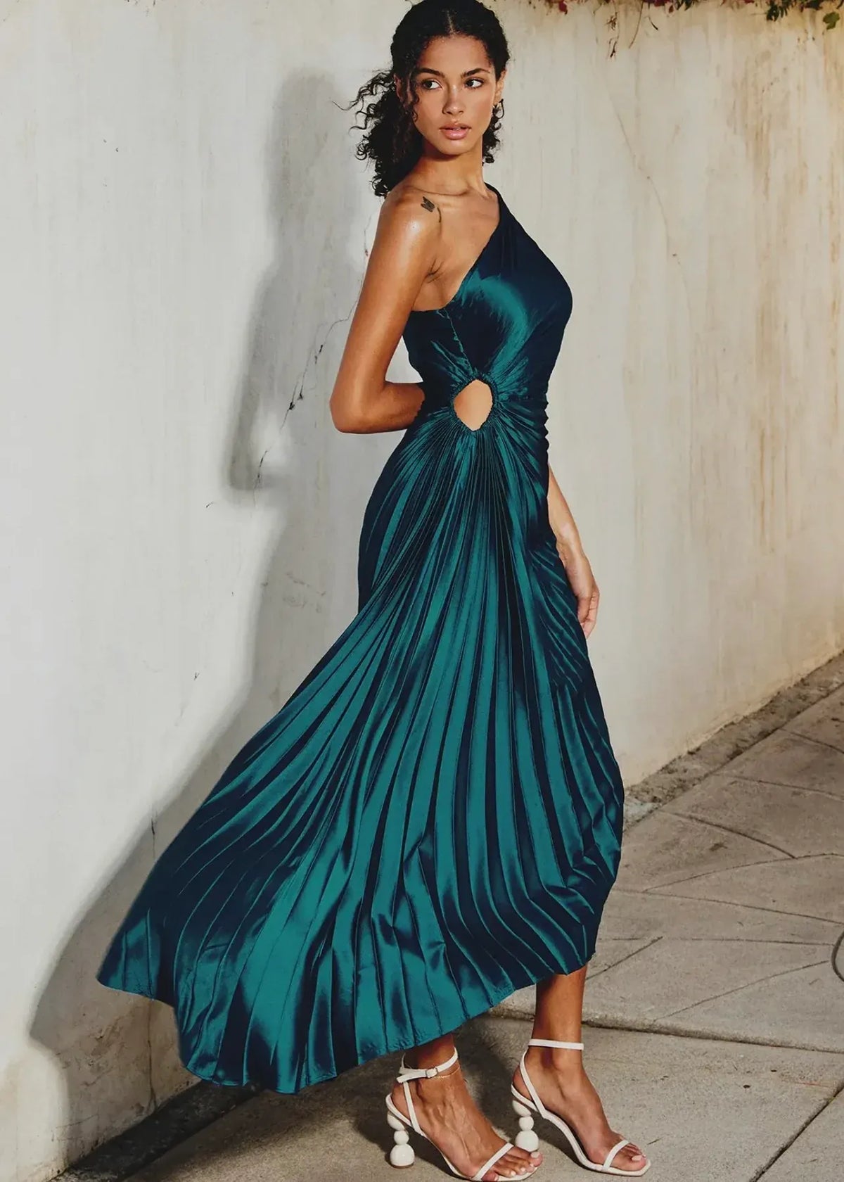 OLYMPIA ASYMMETRICAL PLEATED MAXI DRESS - DRESSES