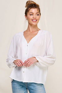 FLOWY BUTTON FRONT SHIRT - OFF WHITE / SMALL - TOP