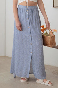 BOHO FRONT BUTTON FLORAL MAXI SKIRT - BLUE / SMALL - SKIRTS