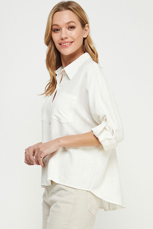 RELAXED FIT BUTTON FRONT SHIRT - TOP