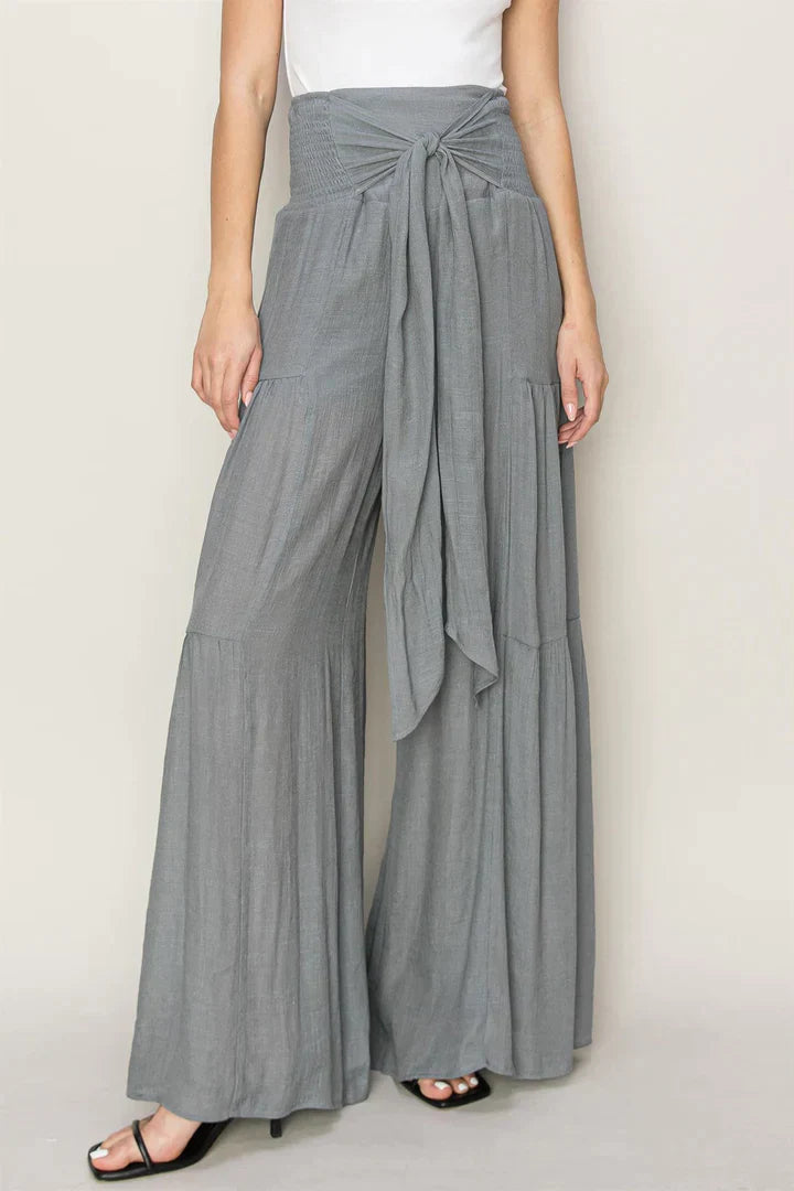 TIE - FRONT RUCHED TIERED PANTS - D.GRAY / SMALL - PANTS