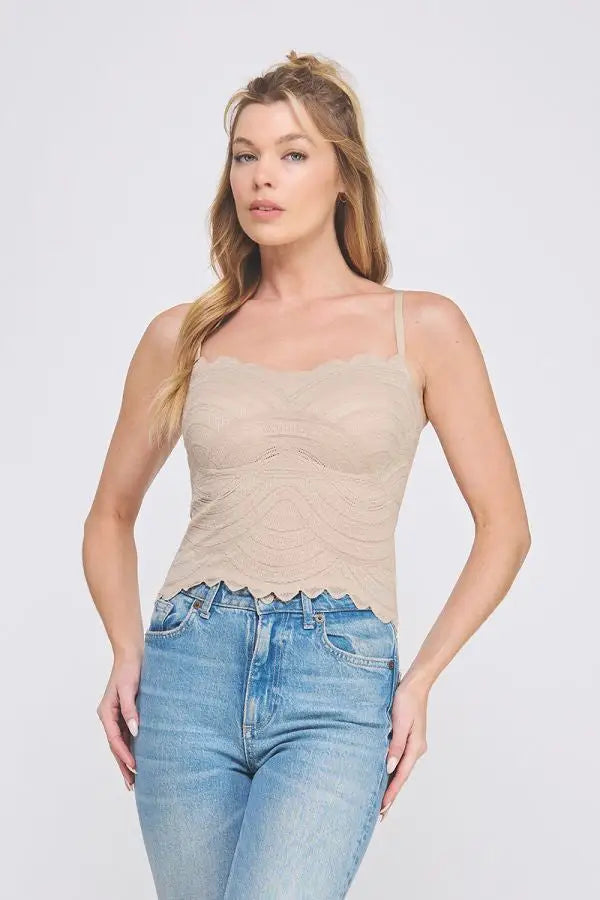 Woman’s beige lace bralette cami, women’s boho chic clothing from Shop Daisy