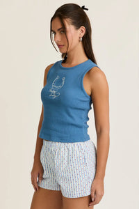 Blue rib tank top with horseshoe embroidery from Shop Daisy Lane
