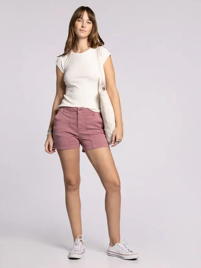 Woman wearing a casual THREAD & SUPPLY WINSLET TEE with crew neckline, basic solid tee