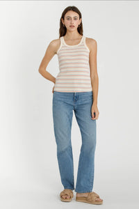 Ribbed cotton multi striped tank top with brown and red horizontal stripes for women