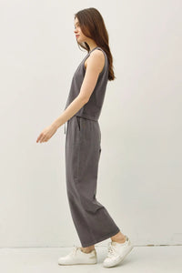 Woman’s gray Acid Wash Boxy Cut Tank and pants set for stylish casual wear