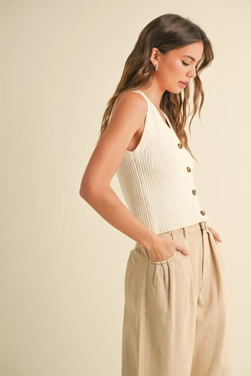 Button Down Ribbed V Neck Top, a stylish choice in women’s boho chic clothing from Shop Daisy