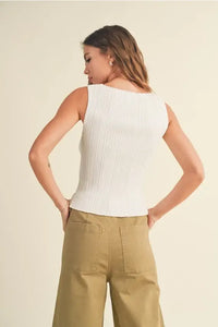 Ribbed knitted tank top paired with khaki culottes from Shop Daisy for women’s boho chic clothing