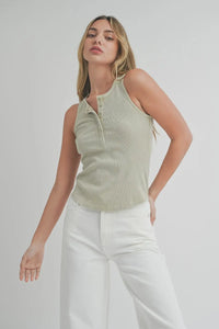 Women’s rib tank top with buttons from Shop Daisy, perfect for boho chic style