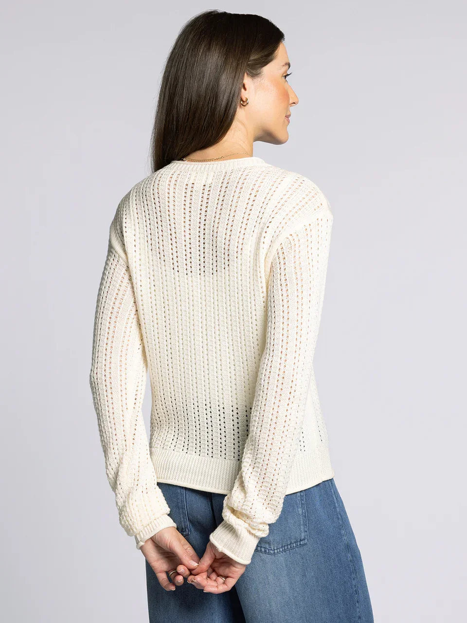Women’s cream open-knit long-sleeve sweater with ribbed cuffs, Supply Joan sweater style