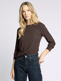 Women’s dark brown long-sleeved crew-neck top from the Long Sleeve Basic Stacy Top in the Basics Collection