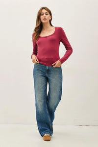 Women’s magenta scoop neck long sleeve top from BASIC SCOOP NECK LONG SLEEVE TOP collection