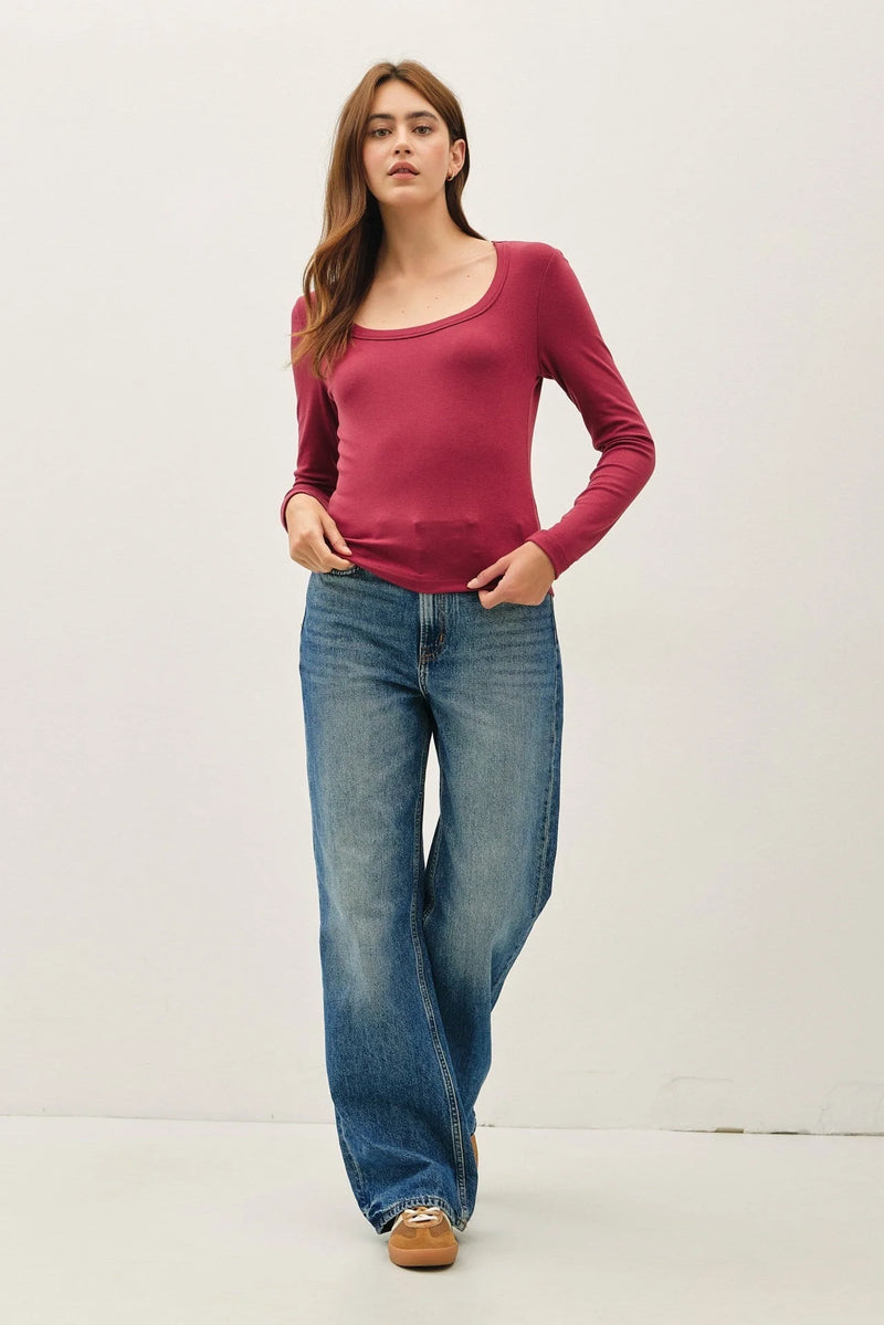 Women’s magenta scoop neck long sleeve top from BASIC SCOOP NECK LONG SLEEVE TOP collection