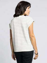 Women’s off-white striped short-sleeve top from THREAD AND SUPPLY BELLA TEE collection
