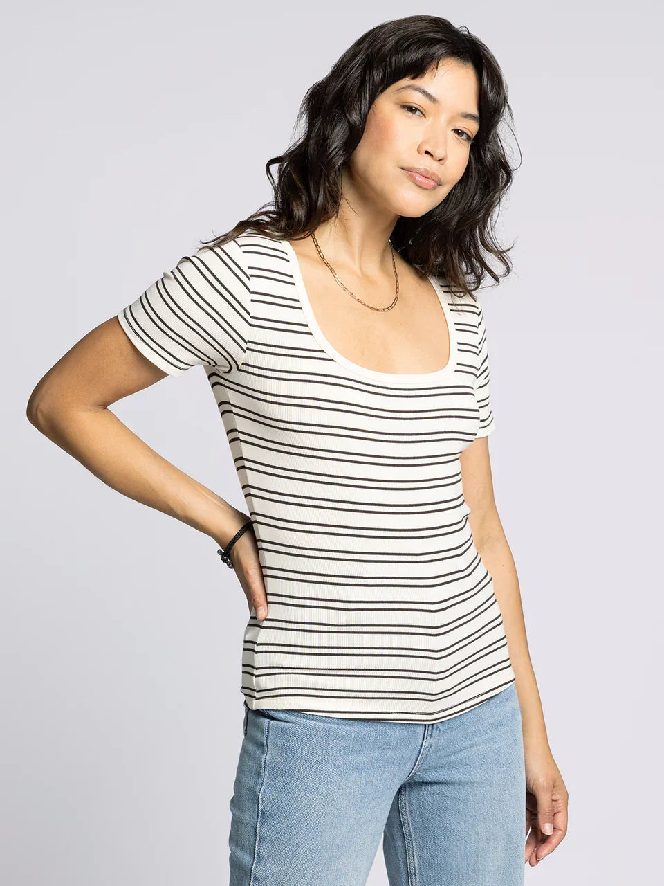 Women’s short-sleeve square-neck striped katara tee by THREAD AND SUPPLY