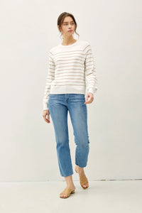 Women’s lightweight striped long sleeve sweater in white and black for casual wear