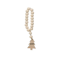 Wooden bead garland with Merry ornament, perfect for festive table settings from Shop Daisy