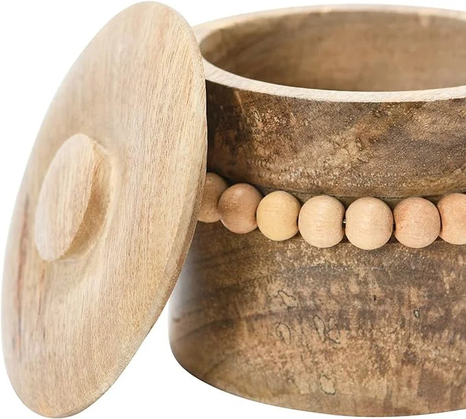 Wooden bowl with mango wood beads in MANGO WOOD BEADS AND LID STORAGE BOX design