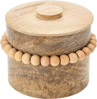 Wooden box for mango wood beads featuring a lid, ideal storage solution