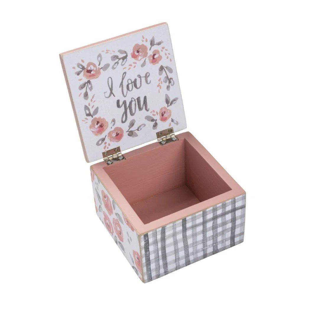 Wooden hinged box with floral design and I love you, perfect for Best Moms becoming Grandma