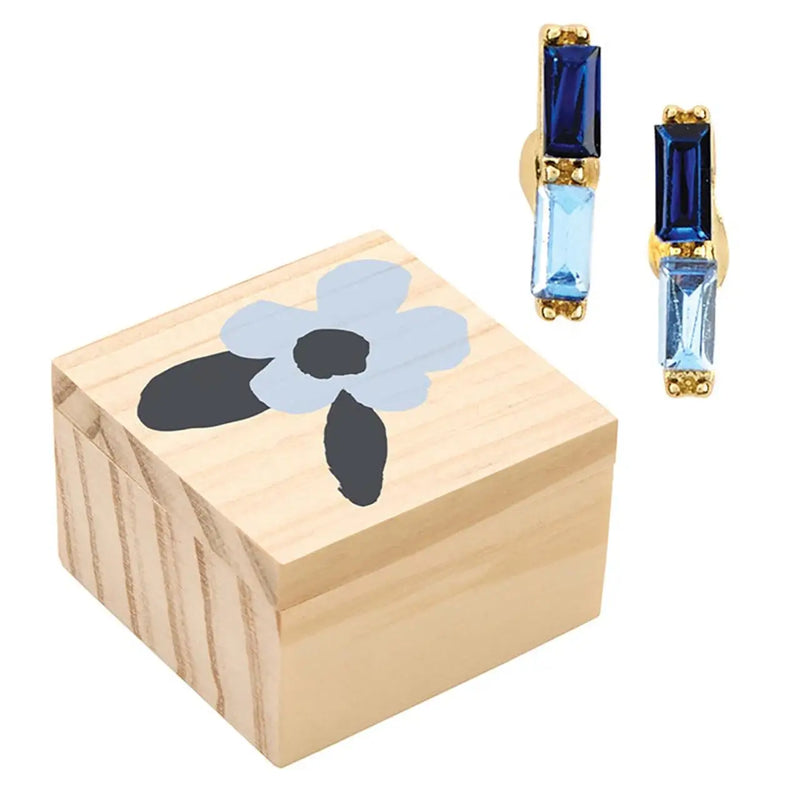 Wooden box with flower and gemstone earrings from the Treasure Box Earrings collection