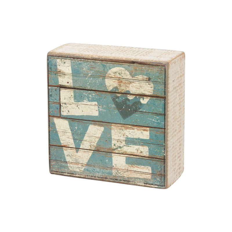 Wooden DISTRESSED BEACHY LOVE BOX SIGN featuring a heart design for home decor