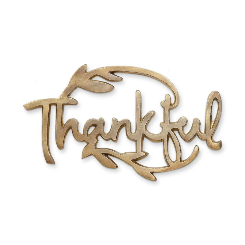 Wooden Thankful cutout in boho style with leaf accents for the Thankful Trivet - Gold